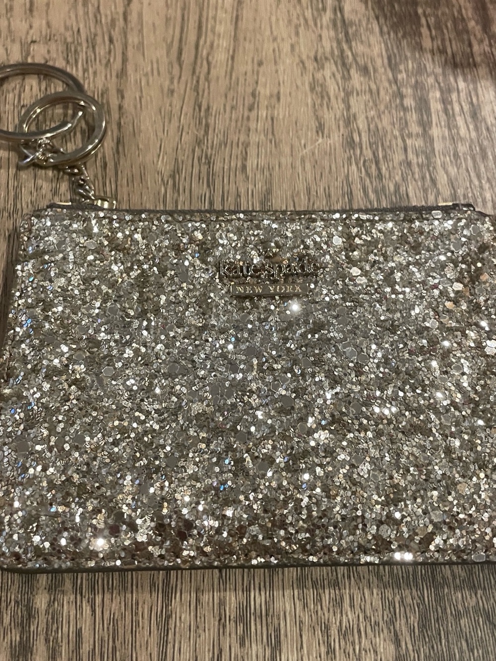kate spade Silver Gold Glitter Mini Pouch with Keyring - Picture 1 of 5